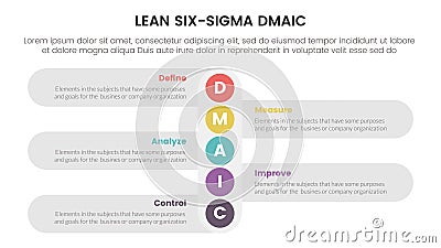 dmaic lss lean six sigma infographic 5 point stage template with vertical small circle down direction concept for slide Stock Photo