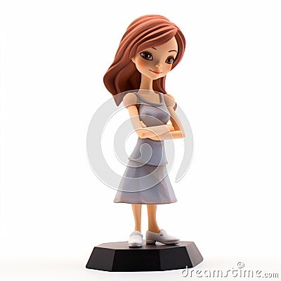 Anime Girl Statue With Grey Attire - Hyper-realistic Figurine Cartoon Stock Photo