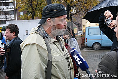 Dmitry Muratov interviews after the rally in Editorial Stock Photo