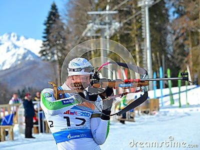 Dmitry Yaroshenko competes in IBU Regional Cup in Sochi Editorial Stock Photo