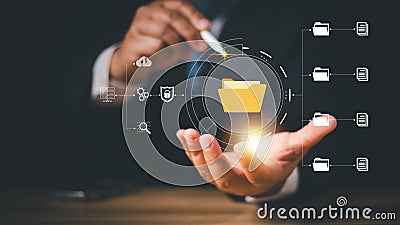 DMS, Document security concept. Document management system, Data encryption. Online documentation database Stock Photo