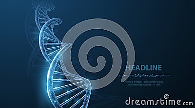 DNA. Abstract 3d polygonal wireframe DNA molecule helix spiral on blue. Vector Illustration