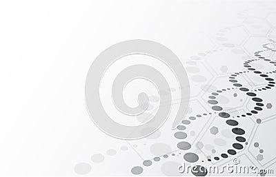 DNA background. Gray abstract helix genetics and hexagon molecular texture with copy space for text, genome engineering Vector Illustration