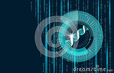 DNA binary code future computer technology concept. Genome science structure modified GMO engineering molecular symbol Vector Illustration