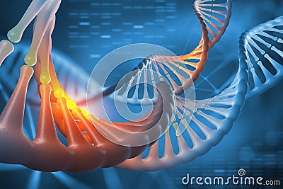 DNA 3D illustration. Decoding genome sequence. Scientific studies of structure of DNA molecule Cartoon Illustration