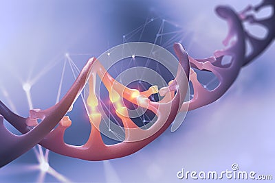 DNA 3D illustration. Decoding genome sequence. Scientific studies of structure of DNA molecule. Helix decomposing Cartoon Illustration