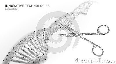 DNA 3D structure editing medicine concept. Low poly polygonal triangle gene therapy cure genetic disease. GMO Vector Illustration