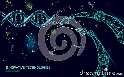 DNA 3D structure editing medicine concept. Low poly polygonal triangle gene therapy cure genetic disease. GMO Vector Illustration