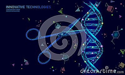 DNA 3D structure editing medicine concept. Low poly polygonal triangle gene therapy cure genetic disease. GMO Vector Illustration