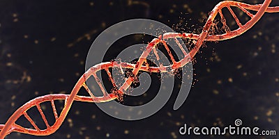 DNA damage, 3D illustration. Concept of disease, genetic disorder or genetic engineering Cartoon Illustration