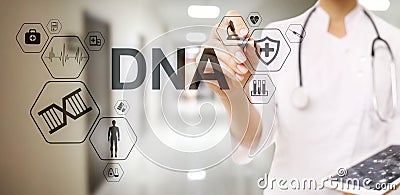 DNA deoxyribonucleic acid. Medical Healthcare Science concept on screen. Stock Photo