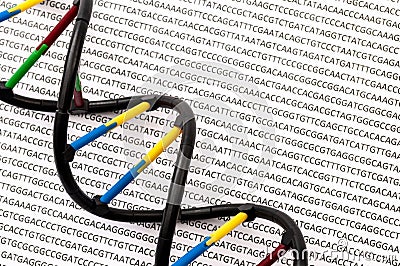 DNA double helix and genome sequence concept for molecular biochemistry backgrounds, genetic code and gene research Stock Photo