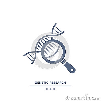 DNA, genetics research. dna chain in magnifying glass sign. genetic engineering, cloning, paternity testing, DNA Vector Illustration