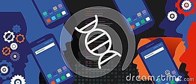 DNA genome gene technology in digital smartphone mobile tech programming coding Vector Illustration