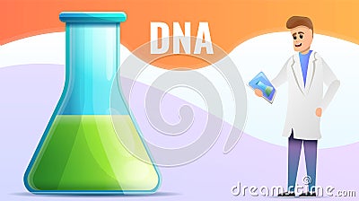 Dna green flask concept banner, cartoon style Vector Illustration