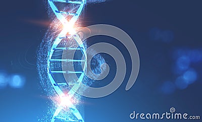 Dna helix with binary numbers over blue Stock Photo