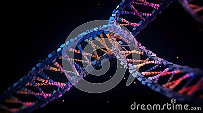 Dna helix on black. DNA molecular structure with sequencing data of human. Stock Photo