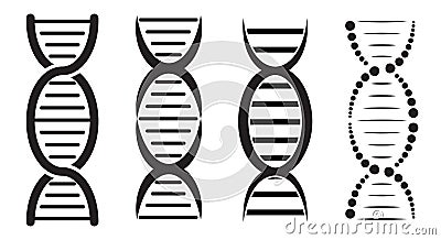 DNA helix icon. Symbol of genome structure. Black silhouette shape isolated on white background Vector Illustration