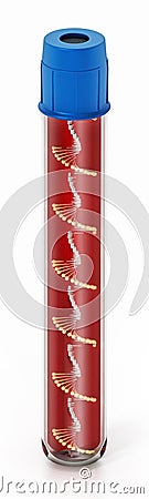 DNA helix inside blood vial isolated on white background. 3D illustration Cartoon Illustration