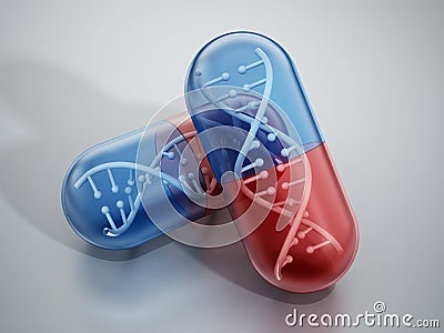 DNA helix inside pill capsules Stock Photo