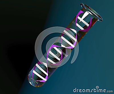 DNA helix inside a test tube, research and studies on genetic diseases. Stock Photo