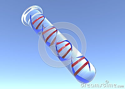 DNA helix inside a test tube, research and studies on genetic diseases. Stock Photo