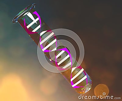 DNA helix inside a test tube, research and studies on genetic diseases. Stock Photo