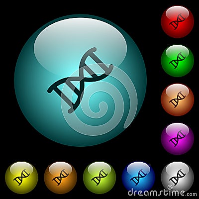 DNA molecule icons in color illuminated glass buttons Stock Photo