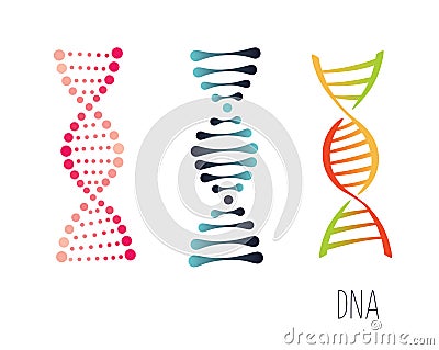 DNA molecule sign set, genetic elements and icons collection strand. Vector color gradient illustration. Vector Illustration