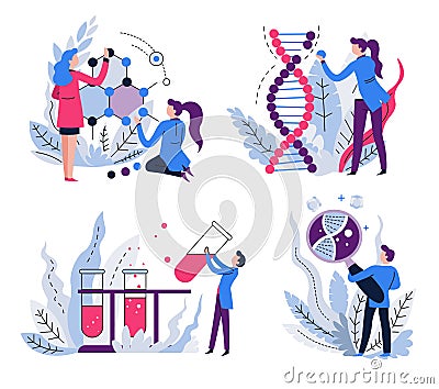 DNA and molecule structure, genetics science isolated icons Vector Illustration