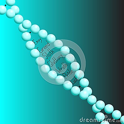 A DNA molecule into which seven deadly sins are inscribed on a b Vector Illustration