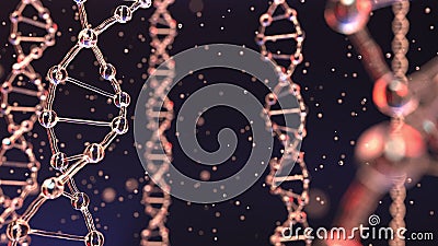 DNA molecules and floating particles. Heredity, biochemistry, modern medicine or genetic research concepts. 3D rendering Stock Photo