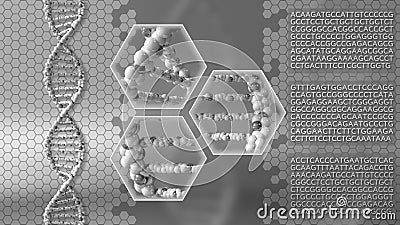 DNA molecules gray background. Genetic research, modern medicine or scanning concepts. 3D rendering Stock Photo