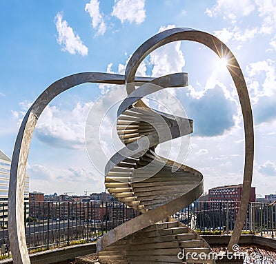 DNA monument by Charles Jenks on top of the mound of the Portello Park, Milan, Italy Editorial Stock Photo