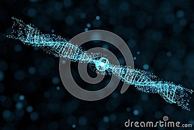 DNA particles and diffused glowing lines, 3d rendering Stock Photo