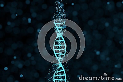 DNA particles and diffused glowing lines, 3d rendering Cartoon Illustration