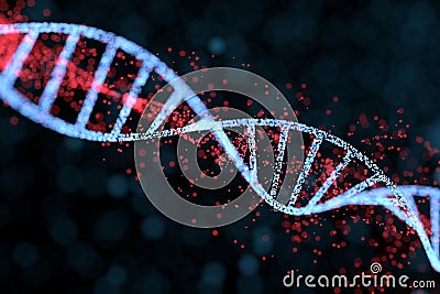 DNA particles and diffused glowing lines, 3d rendering Cartoon Illustration