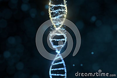 DNA particles and diffused glowing lines, 3d rendering Cartoon Illustration