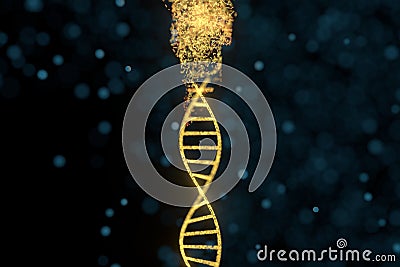 DNA particles and diffused glowing lines, 3d rendering Cartoon Illustration