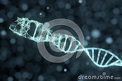DNA particles and diffused glowing lines, 3d rendering Cartoon Illustration