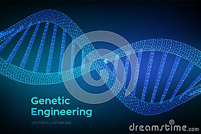 DNA sequence. Concept binary code human genome. Wireframe digital DNA molecules structure mesh. Artifical intelegence Vector Illustration