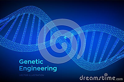 DNA sequence. Concept binary code human genome. Wireframe digital DNA molecules structure mesh. Artifical intelegence DNA code Cartoon Illustration