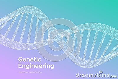 DNA sequence. Concept binary code human genome. Wireframe digital DNA molecules structure mesh. Artifical intelegence DNA code Cartoon Illustration