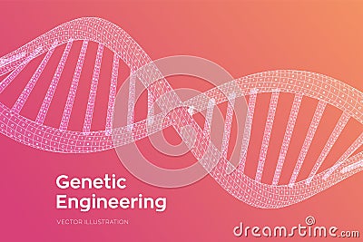 DNA sequence. Concept binary code human genome. Wireframe digital DNA molecules structure mesh. Artifical intelegence Vector Illustration