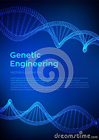 DNA sequence. Wireframe DNA molecules structure mesh. DNA code editable template. Science and Technology concept. Flyer or brochur Cartoon Illustration