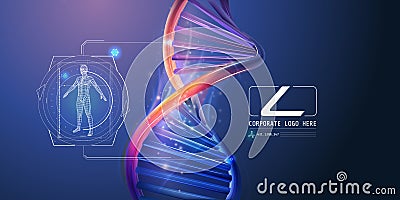 DNA spiral with abstract corporate infographics about human health research. Vector Illustration