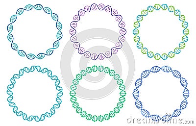 DNA spiral frame set. Human genome helix isolated on white background. Genetic concept for science or medicine Vector Illustration