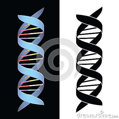 DNA Spiral Helix Isolated Vector Illustration in both Full Color and Black Vector Illustration