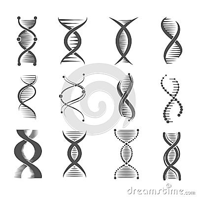 Dna spiral icons. Helix human technology research molecule and chromosome medical and pharmaceutical vector symbols Vector Illustration