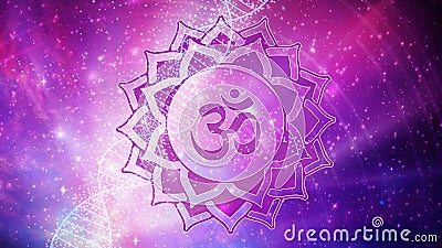 The crown chakra -Sahastrara and DNA spiral glowing in Universe fractals Stock Photo